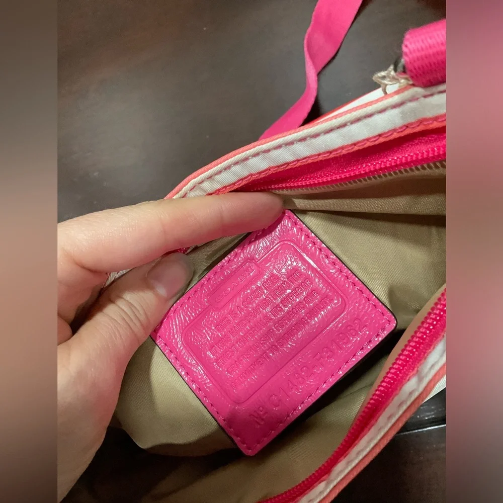 COACH GETAWAY STRIPED CROSSBODY‎ BAG PINK ORANGE BROWN WHITE